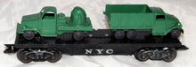 Load image into Gallery viewer, Marx New York Central Flat w/ Military Trucks Load Army NYC 8 wheel O gauge 3r