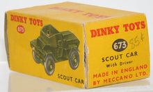 Load image into Gallery viewer, Dinky 673 Scout car w/ driver BOXED Meccano Army 1/43 O diecast Super CLEAN VINTAGE