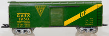 Load image into Gallery viewer, Marx 1950 PRR GAEX Boxcar w/BOX 3/16" scale Green tinplate O 027 Silver Trucks