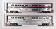 Load image into Gallery viewer, MTH MT 20-6539 Amtrak Phase 3 2CarSet 70' Aluminum Passenger 3 stripe Superliner