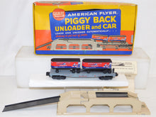 Load image into Gallery viewer, American Flyer 23830 Piggyback Unloader w/ Monon Flat+trailers CLEAN BOXED