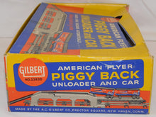 Load image into Gallery viewer, American Flyer 23830 Piggyback Unloader w/ Monon Flat+trailers CLEAN BOXED