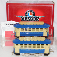 Load image into Gallery viewer, Lionel 6-13900 13901 Standard Gauge Trolley 200 & Trailer 201 Tinplate Classics