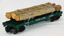 Load image into Gallery viewer, Lionel 6361 Flatcar w/ Timber Log Car Real wood Postwar trains metal chain 1961