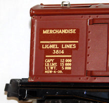 Load image into Gallery viewer, Lionel 3814 Operating Merchandise Boxcar COLOR DECAL version CLEAN Prewar O tuscan