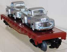 Load image into Gallery viewer, Lionel 6-17571 Union Pacific Flat Car w/ 2 Union Pacific 1953 Ford F-100 Trucks 1/48 Standard O