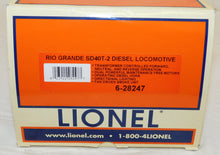 Load image into Gallery viewer, Lionel Trains 6-28247 Rio Grande SD40T-2 Powered Diesel Engine #5348 1/48 Std O