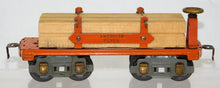 Load image into Gallery viewer, American Flyer Prewar O #3046 (D) Orange Flatcar w/ Lumber 8whl RUBBER STAMPED