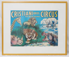 Load image into Gallery viewer, Cristiani Brothers Circus Big Wild Animals 1950s Poster FD Freeland FRAMED 35x29