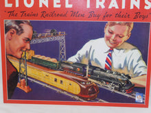 Load image into Gallery viewer, Vintage look Lionel the Trains Railroad Men Buy for their Boys Tin Metal Sign