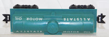 Load image into Gallery viewer, Marx Turquoise Allstate Motor Oil Single dome Tank Car 9553 Type F trucks 1959 Sears