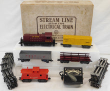 Load image into Gallery viewer, Marx 33222 Odd# 1950s  Deluxe Diesel Switcher Freight Set ATSF yellow cattle car