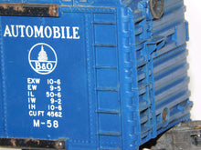 Load image into Gallery viewer, Lionel 6468 Baltimore & Ohio Auto DD BoxCar boxed dk blue w/ BOX B&O 50s Postwar