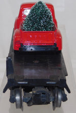Load image into Gallery viewer, Lionel Red Pickup Truck w/ Christmas tree in bed on flatcar Vntg Holiday O gauge tree custom