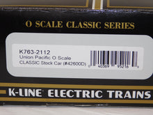 Load image into Gallery viewer, K-Line K763-2112 Union Pacific Stock Car UP #42600D 1/48 O Scale Yellow/Silver