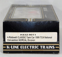 Load image into Gallery viewer, K-Line K632-9011 A. Rafanelli Classic tank car 1999 TCA Natl Conv Norcal O gauge