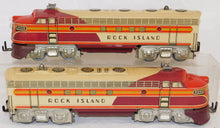 Load image into Gallery viewer, UNIQUE Arts Trains #2000 Rock Island AA Diesel Set Tinplate RUNS 1950s 3rAIL VINTAGE