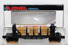 Load image into Gallery viewer, Lionel 6-16347 Ontario Northland Bulkhead Flat Car w/ Wood Load diecast sprung trucks