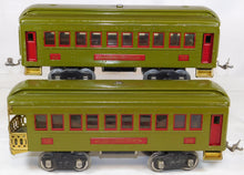 Load image into Gallery viewer, Lionel #347E BOXED Set w/ 8E Standard gauge passenger Set Olive w/ RED plates & trim 337 338 1920s Prewar (Copy)