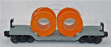 Load image into Gallery viewer, Lionel 6561 ODD MISSTAMP Depressed Center Flat car w/ Cable Reels Orange O Postwar
