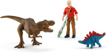 Load image into Gallery viewer, Schleich Dinosaurs #41465 Tyrannosaurus Rex Attack Set Baby Stegosaurus C-9 boxwear