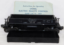 Load image into Gallery viewer, Lionel 3469 Die Cast Automatic Coal Dump car w/ 206 bag of coal tray & instr 1949-51 version O