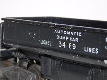 Load image into Gallery viewer, Lionel 3469 Die Cast Automatic Coal Dump car w/ 206 bag of coal tray & instr 1949-51 version O