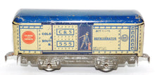 Load image into Gallery viewer, Marx 555 Colorado Southern Man in Door 6" tinplate refrigerator C&S silver base