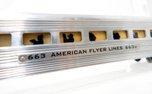 Load image into Gallery viewer, CLEAN American Flyer 663 Aluminum Observation Car Metal lighted w/drumhead 1950s