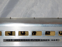 Load image into Gallery viewer, CLEAN American Flyer 663 Aluminum Observation Car Metal lighted w/drumhead 1950s S