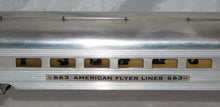 Load image into Gallery viewer, CLEAN American Flyer 663 Aluminum Observation Car Metal lighted w/drumhead 1950s S