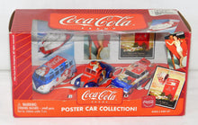 Load image into Gallery viewer, Johnny Lightning 3 Coca-Cola Poster Cars 1/64 37 Ford Coupe T-Bird VW Bus Great for American FLYER loads