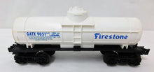 Load image into Gallery viewer, Lionel 6-9051 Firestone Tank Car Mid 1970s Train White w/ Blue Letters GATX 9051