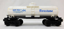 Load image into Gallery viewer, Lionel 6-9051 Firestone Tank Car Mid 1970s Train White w/ Blue Letters GATX 9051