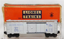 Load image into Gallery viewer, Lionel 6464-1 Western Pacific Boxcar WP 1953-54 Silver w/ Blue print W/BOX NICE
