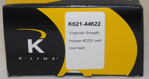 K-Line K621-44622 VIRGINIAN Smooth side Hopper w/coal load Car# 2201 blue/yellow