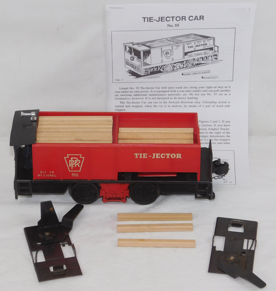 Lionel Trains #55 Tie-Jector operating motorized unit PRR +2 trips &ties 1957-61