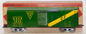 Marx 1950 PRR GAEX Boxcar w/BOX 3/16" scale Green tinplate O 027 Silver Trucks