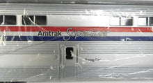 Load image into Gallery viewer, MTH MT 20-6539 Amtrak Phase 3 2CarSet 70' Aluminum Passenger 3 stripe Superliner
