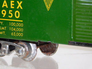 Marx 1950 PRR GAEX Boxcar w/BOX 3/16" scale Green tinplate O 027 Silver Trucks