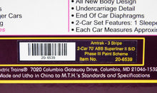 Load image into Gallery viewer, MTH MT 20-6539 Amtrak Phase 3 2CarSet 70' Aluminum Passenger 3 stripe Superliner
