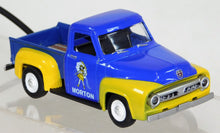 Load image into Gallery viewer, Menards Morton Salt 1953 Ford Pick Up Truck Blue / yellow Lights Up 1:48 O scale
