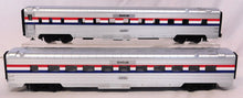 Load image into Gallery viewer, MTH 20-6648 Amtrak 2 Car Set 70' Aluminum Passenger Streamliner Sleeper Diner O Premier 1/48
