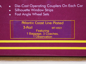 MTH MT 20-6501 Atlantic Coast Line 5Car 70' PLATED Aluminum Passenger Set 18" 96