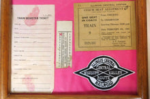 Load image into Gallery viewer, Illinois Central Railroad Framed Memoribilia 6 Items 8 x 10 Wall Hanging Train
