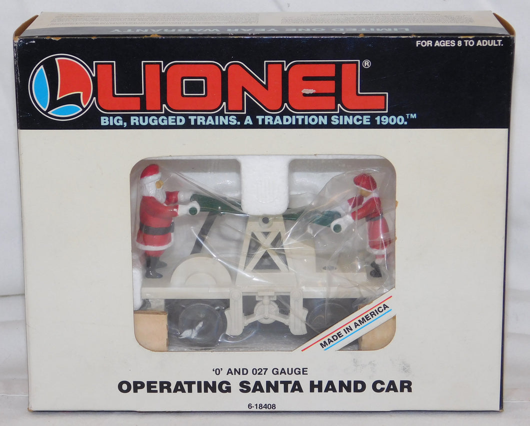 Lionel 6-18408 Santa Claus & Mrs.C WHITE operating handcar motorized Christmas O