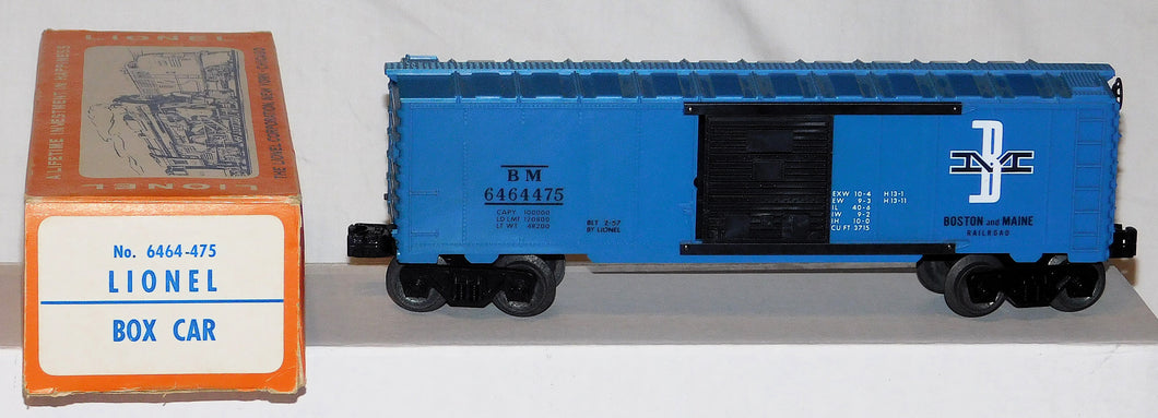 Lionel 6464-475 B&M Boston & Maine Boxcar CLEAN in RARE BLUE PRINT LABEL BOX 1960s