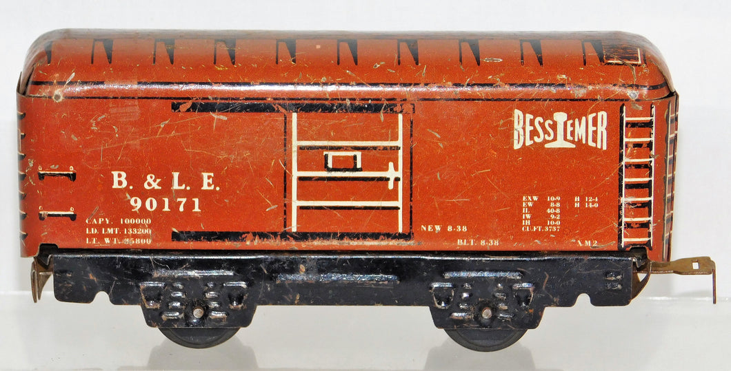 Marx 90171 B&LE Bessemer boxcar Med Brown white lettr 6