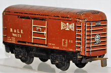 Load image into Gallery viewer, Marx 90171 B&amp;LE Bessemer boxcar Med Brown white lettr 6&quot; tinplate solid door t&amp;s
