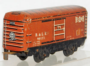 Marx 90171 B&LE Bessemer boxcar Med Brown white lettr 6" tinplate solid door t&s